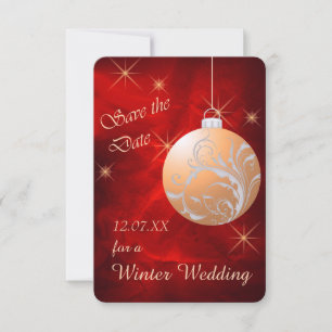 Elegant Red Gold Christmas Wedding Save the Date