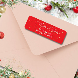 Elegant Red Gold Confetti Christmas Return Address