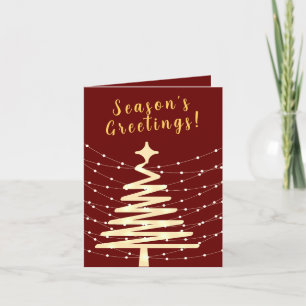 ELEGANT RED GOLD CREAM TREE LIGHTS BUSINESS LOGO HOLIDAY CARD