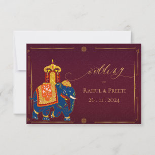 Elegant Red Gold Elephant Vibrant Indian Wedding RSVP Card