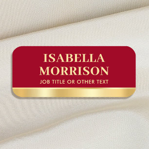 Elegant Red Gold Employee Magnetic or Pin Custom Name Tag