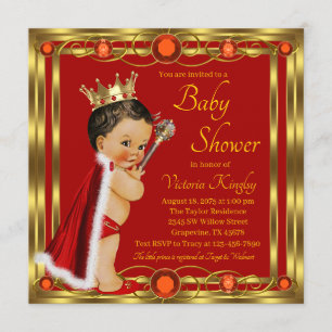 Elegant Red Gold Ethnic Prince Jewel Baby Shower Invitation