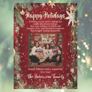Elegant Red & Gold Family Photo Holiday