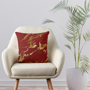Elegant Red Gold Faux Marble Christmas Cushion