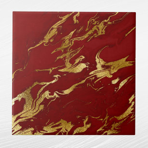 Elegant Red Gold Faux Marble Christmas Tile