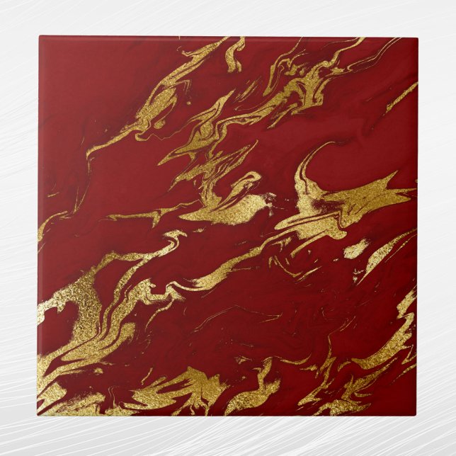 Elegant Red Gold Faux Marble Christmas Tile (Creator Uploaded)