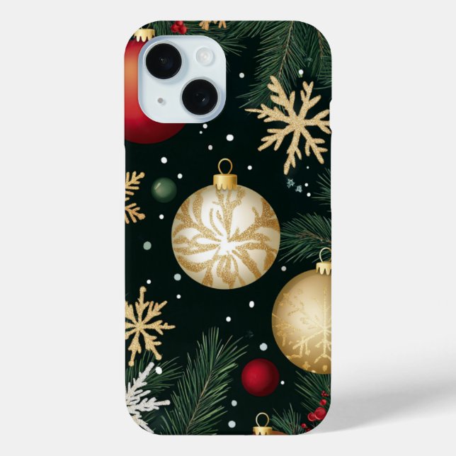 Elegant  Red Gold Festive Christmas Ornaments Pine Case-Mate iPhone Case (Back)