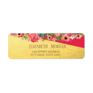Elegant Red ,Gold Floral Address Label