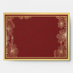 Elegant Red & Gold Floral Frame Wedding Envelope