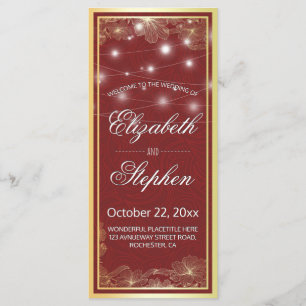 Elegant Red & Gold Floral Frame Wedding Program Programme
