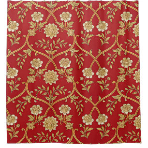 Elegant Red Gold Floral Lattice Shower Curtain