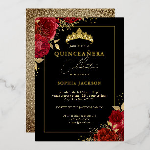 Elegant Red Gold Floral Rose Tiara Quinceanera