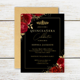 Elegant Red Gold Floral Tiara Quinceanera