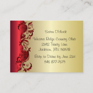 Elegant Red & Gold Florid Wedding Design Enclosure Card