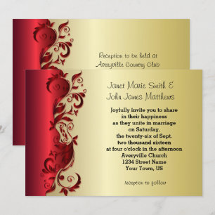 Elegant Red & Gold Florid Wedding Design Invitation