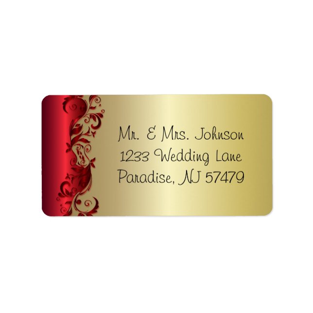 Elegant Red & Gold Florid Wedding Design Label (Front)
