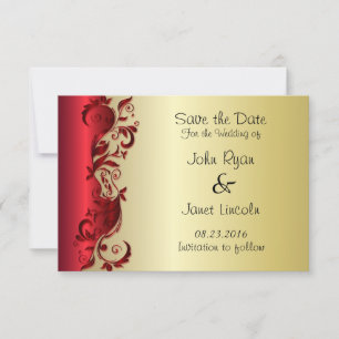 Elegant Red & Gold Florid Wedding Design Save The Date