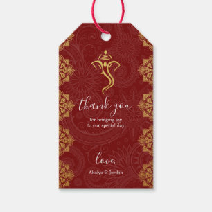 Elegant Red & Gold Ganesha & Mehndi Hindu Wedding Gift Tags