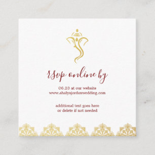 Elegant Red & Gold Ganesha & Mehndi Wedding RSVP Enclosure Card