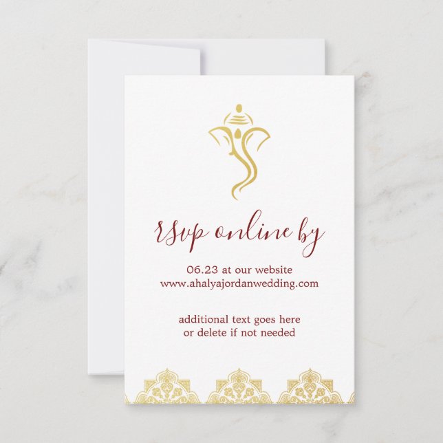 Elegant Red & Gold Ganesha & Mehndi Wedding RSVP Invitation (Front)