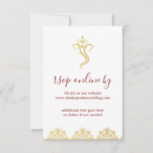 Elegant Red & Gold Ganesha & Mehndi Wedding RSVP Invitation