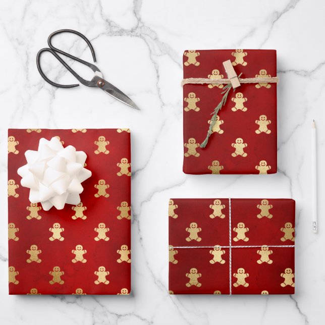 Elegant Red Gold Gingerbread Christmas Wrapping Paper Sheet (Front)