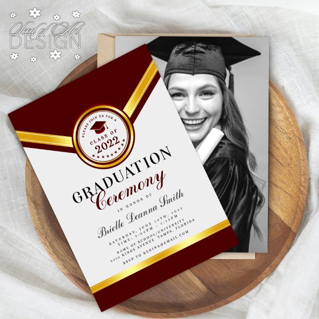 Elegant Red Gold Graduation Ceremony Invitation (Creator Uploaded)