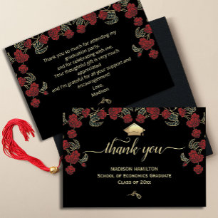 Elegant Red Gold Graduation Thank You Card