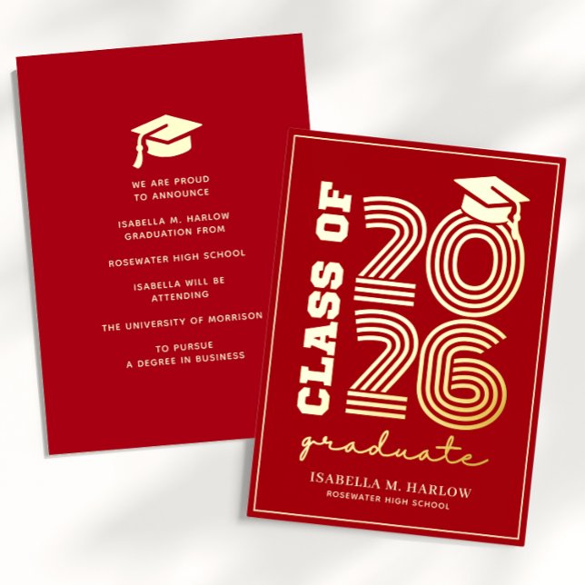 Elegant Red Gold Graduation YY Announcement (Creator Uploaded)