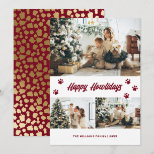 Elegant Red Gold Happy Howlidays Photo Holiday Card