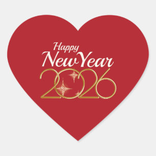 Elegant Red & Gold “Happy New Year 2026”  Heart Sticker
