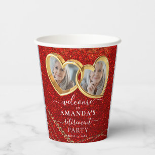 Elegant Red Gold Hearts Custom Photo Retirement Paper Cups