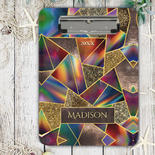 Elegant red gold holographic geometric clipboard