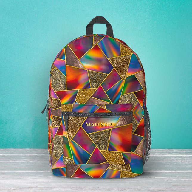 Elegant red gold holographic geometric printed backpack (Creator Uploaded)