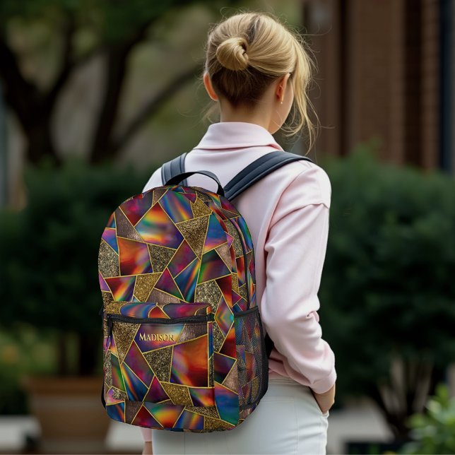 Elegant red gold holographic geometric printed backpack (Creator Uploaded)