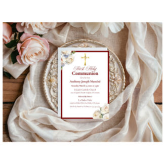 Elegant Red/Gold Holy Communion Invitation