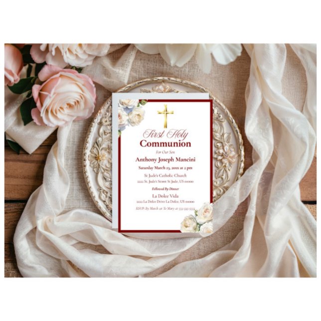 Elegant Red/Gold Holy Communion Invitation (Creator Uploaded)