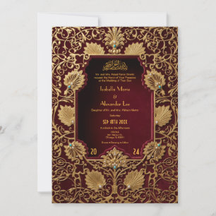 Elegant Red Gold Islamic Wedding Invitation