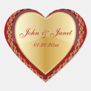 Elegant Red Gold Jewel Heart Heart Sticker
