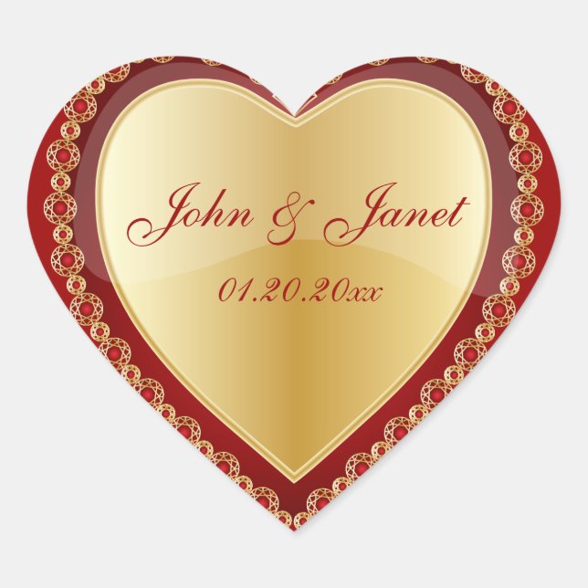 Elegant Red Gold Jewel Heart Heart Sticker (Front)