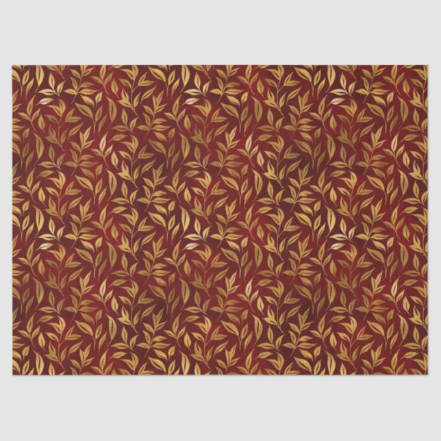 Elegant Red Gold Leaf Botanical Christmas  Tissue Paper (Front)