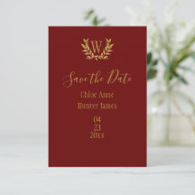 Elegant Red Gold Leaf Monogram Minimalistic
