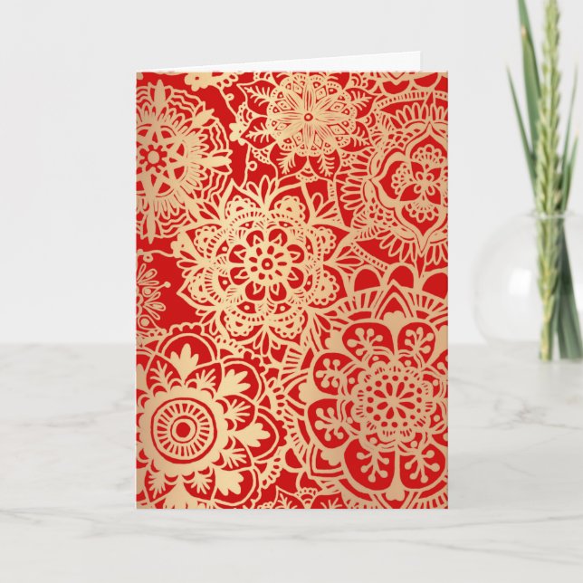 Elegant Red Gold Mandala Christmas Pattern Holiday (Front)