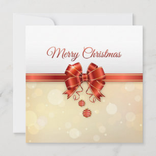 Elegant Red & Gold Merry Christmas Bow Holiday Card