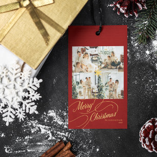Elegant Red & Gold Merry Christmas Family Photo -  Gift Tags