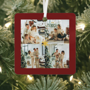 Elegant Red & Gold Merry Christmas Family Photo - Metal Tree Decoration