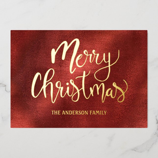 Elegant Red Gold Merry Christmas Foil Holiday Card (Front)