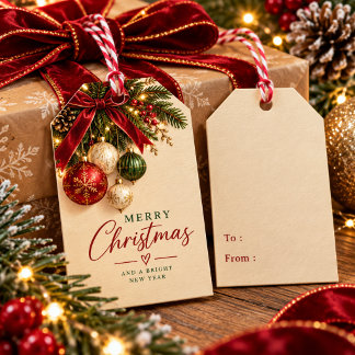 Elegant Red Gold Merry Christmas Gift Tags
