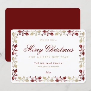 Elegant Red Gold Merry Christmas Happy New Year Holiday Card