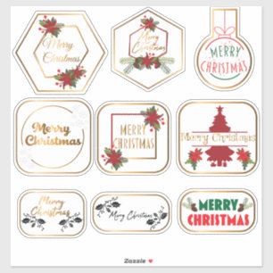 Elegant Red & Gold Merry Christmas Stickers Set